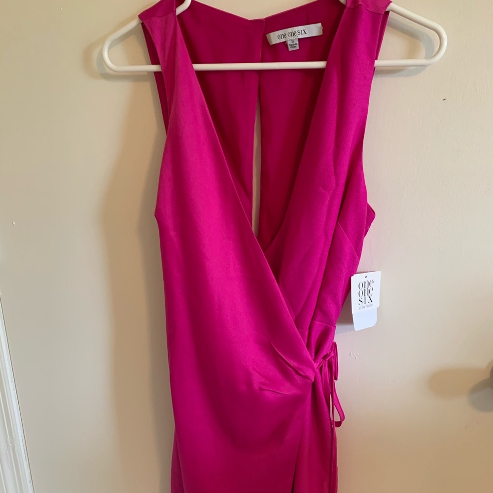 Hot Pink Wrap Dress with Back Slit